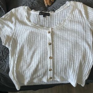 lace trim button up blouse. size large.